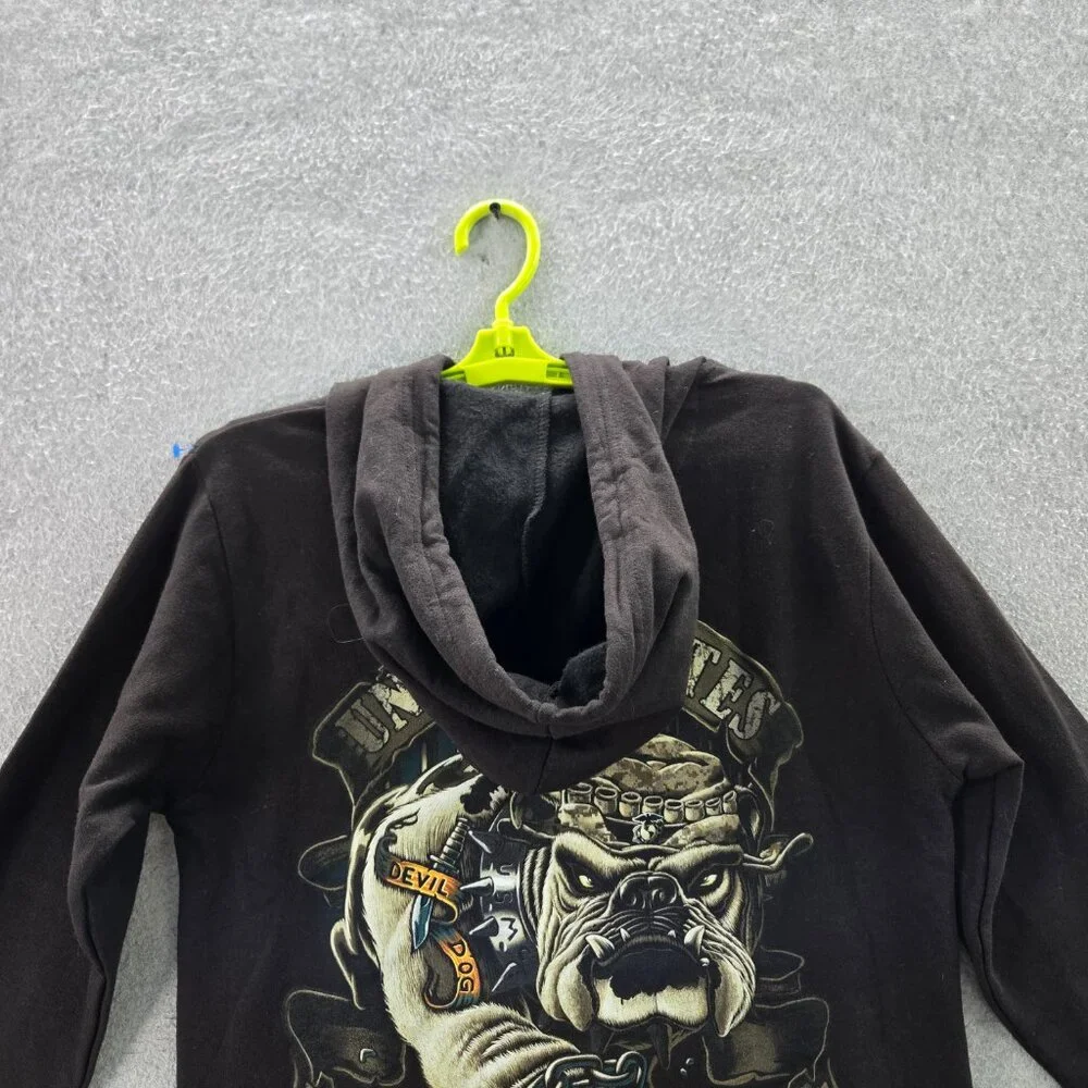 Black Ink‎ Men Hoodie M Graphic Print USMC Bulldog Logo Long NWT